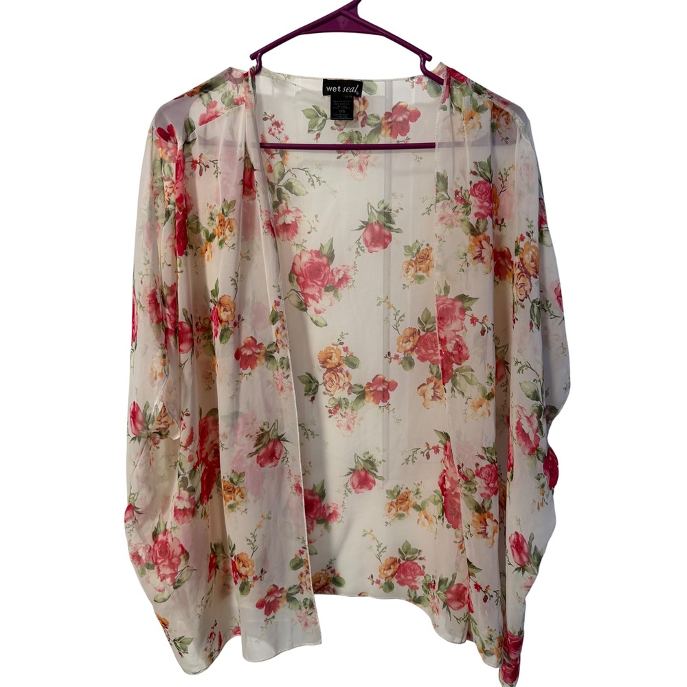 Wet Seal Floral Kimono Cardigan Womens O/S Cream Y2K Flyaway